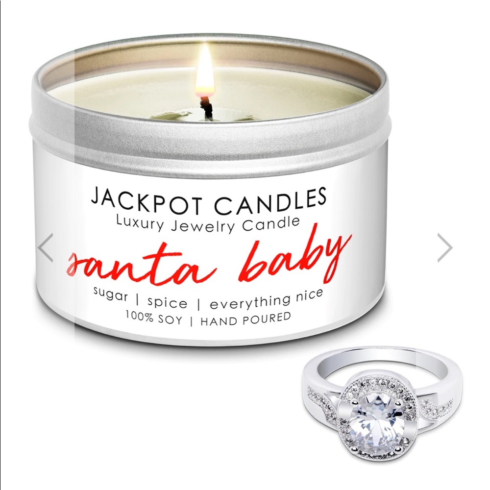 NWT Santa baby jackpot candle great stocking stuffer, teacher gift w ring inside